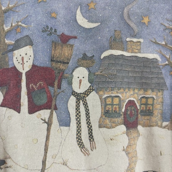 VTG Christmas T-Shirt Women's XL Snowman Cabin Moon Stars 90s Y2K Grandma Core - Picture 3 of 10